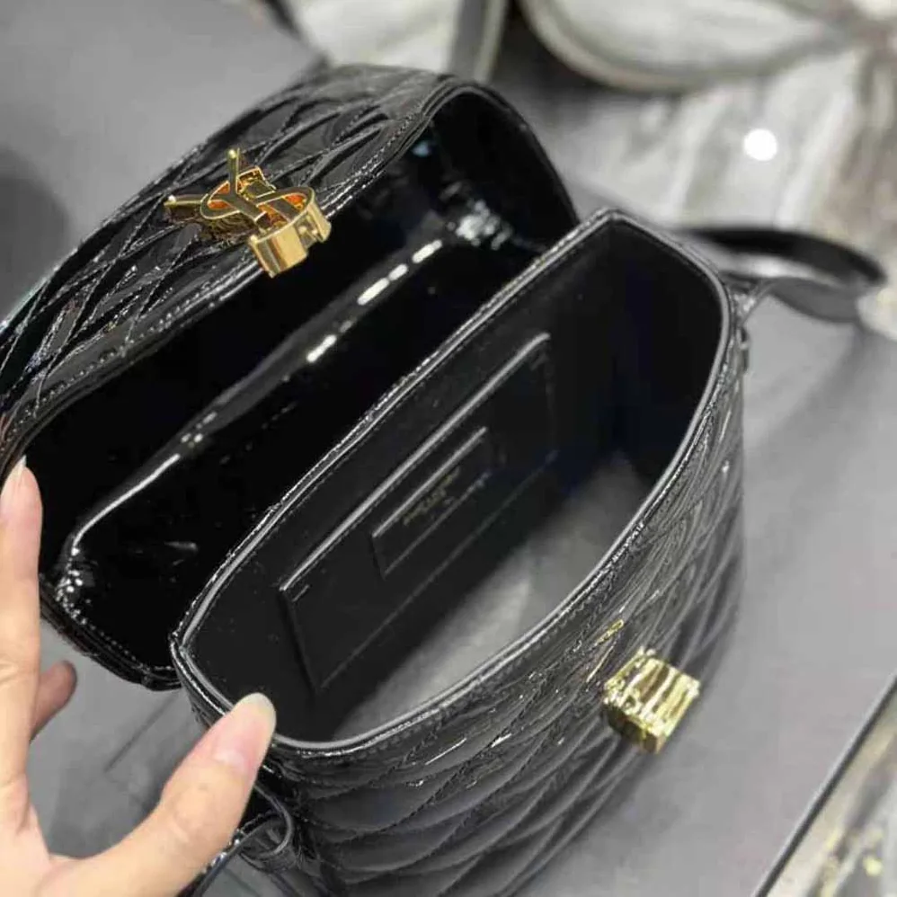 Saint Laurent YSL June Box Bag in Quilted Patent Leather for Women
