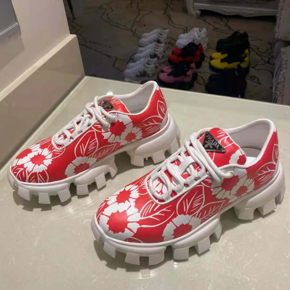 Prada Printed Nylon Sneakers for Women in Red Prada Printed Nylon Sneakers for Women in Red