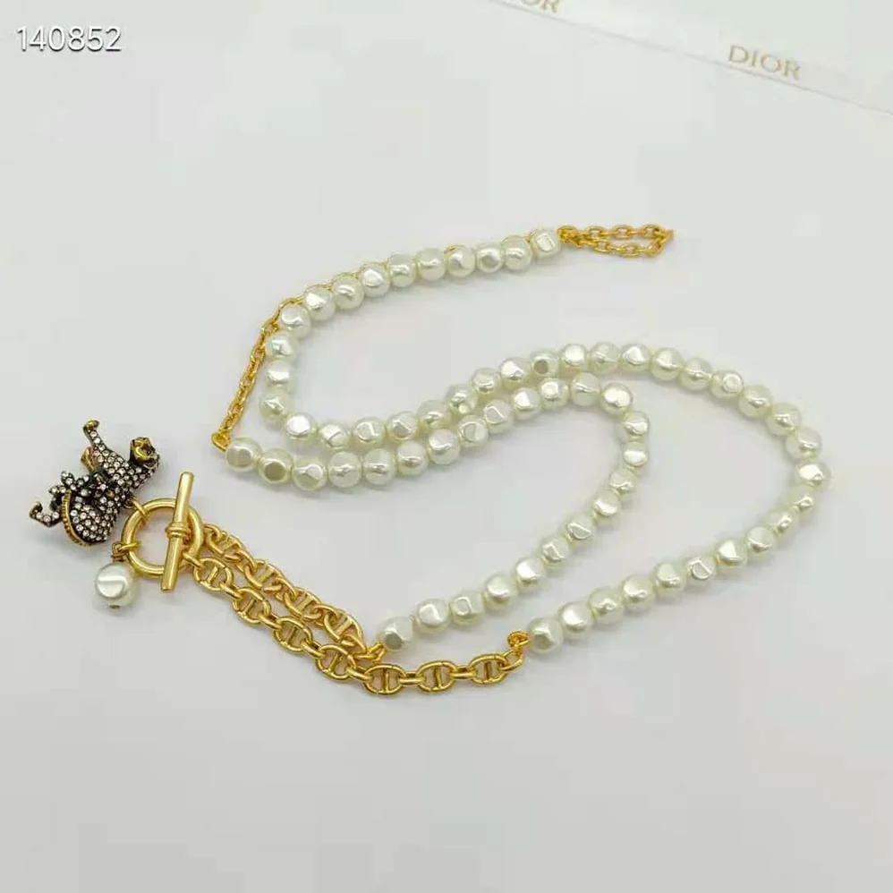 Dior Toile De Jouy Necklace Antique Gold-Finish Metal, Freshwater Pearl for Women Dior Toile De Jouy Necklace Antique Gold-Finish Metal, Freshwater Pearl for Women