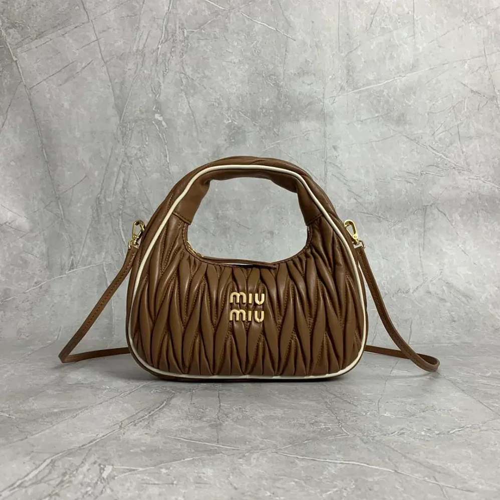 Miu Miu Wander Matelassé Nappa Leather Bag for Women in Brown/White Miu Miu Wander Matelassé Nappa Leather Bag for Women in Brown/White
