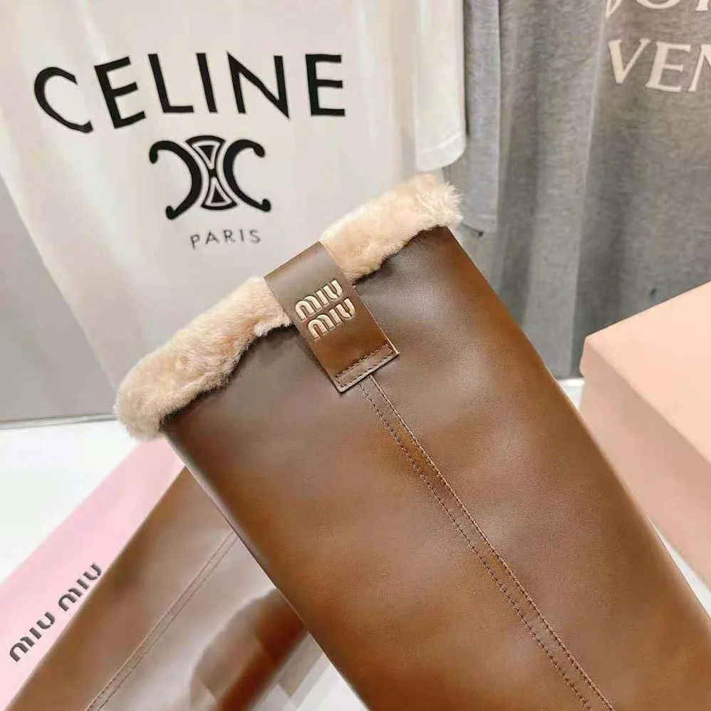 Miu Miu Fumé Leather Boots for Women in Brown Miu Miu Fumé Leather Boots for Women in Brown