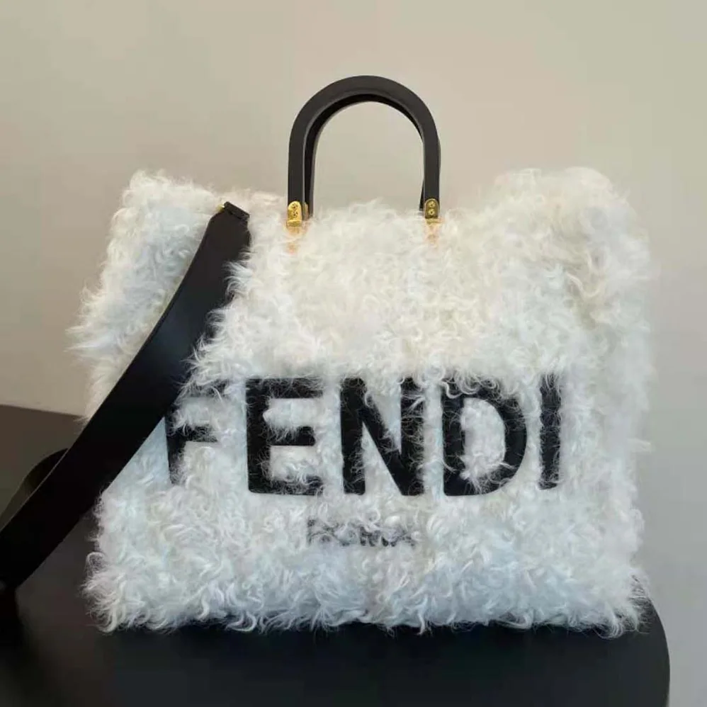 Fendi Sunshine Large White Mohair Shopper for Women Fendi Sunshine Large White Mohair Shopper for Women