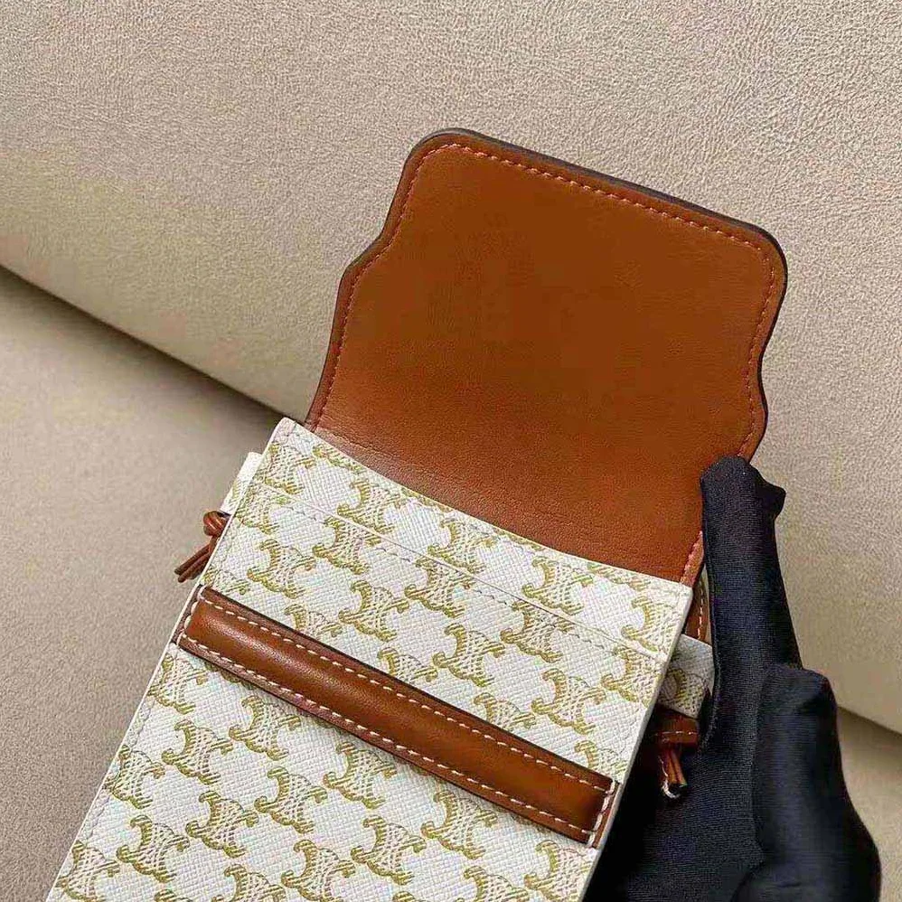 Celine Phone Pouch with Flap in Triomphe Canvas and Lambskin for Women in Beige Celine Phone Pouch with Flap in Triomphe Canvas and Lambskin for Women in Beige