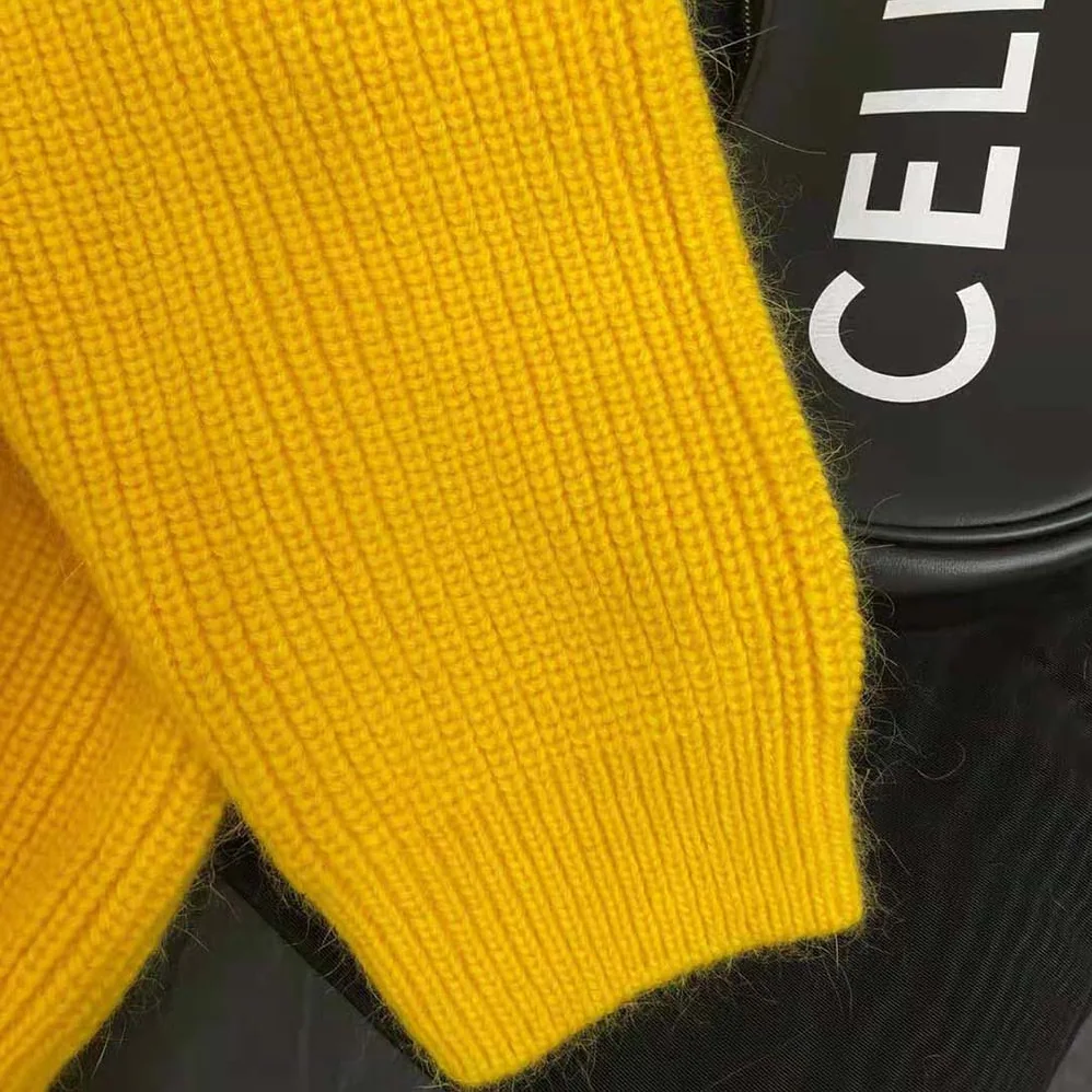 Celine Sweater with Hood in Ribbed Wool for Women in Yellow