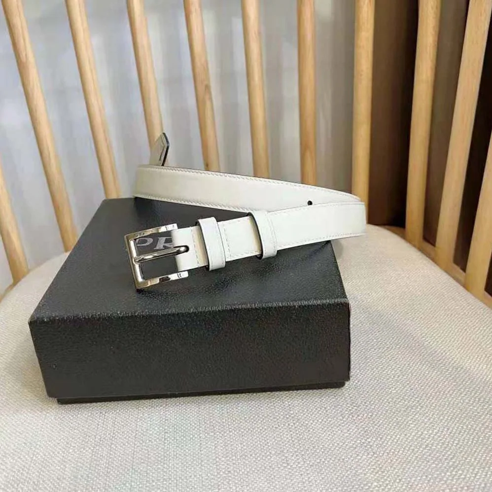 Prada N Leather Belt with Enameled-metal Triangle Logo for Unisex in White