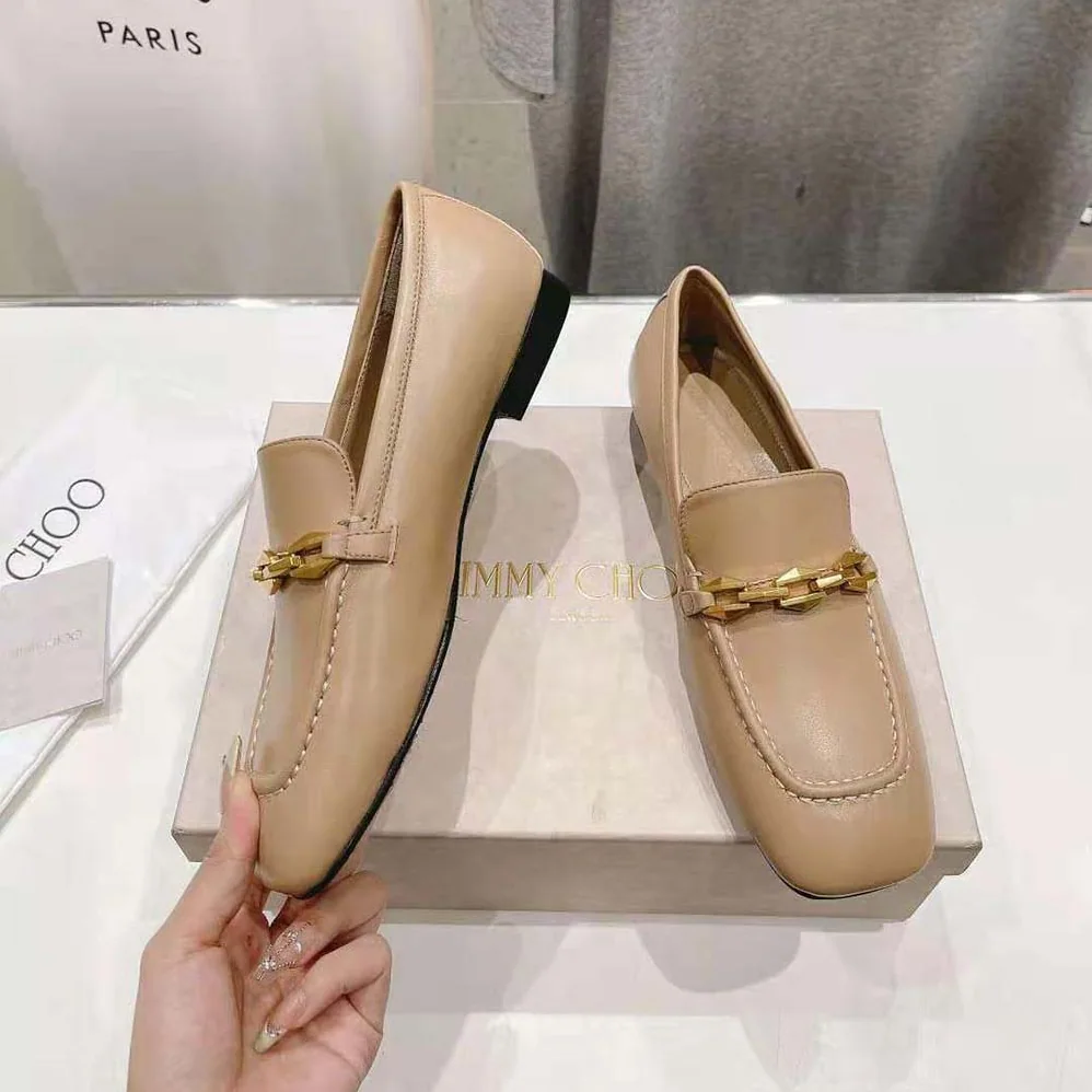 Jimmy Choo Diamond Tilda Loafer Biscuit Calf Leather Loafers with Diamond Chain for Women Jimmy Choo Diamond Tilda Loafer Biscuit Calf Leather Loafers with Diamond Chain for Women