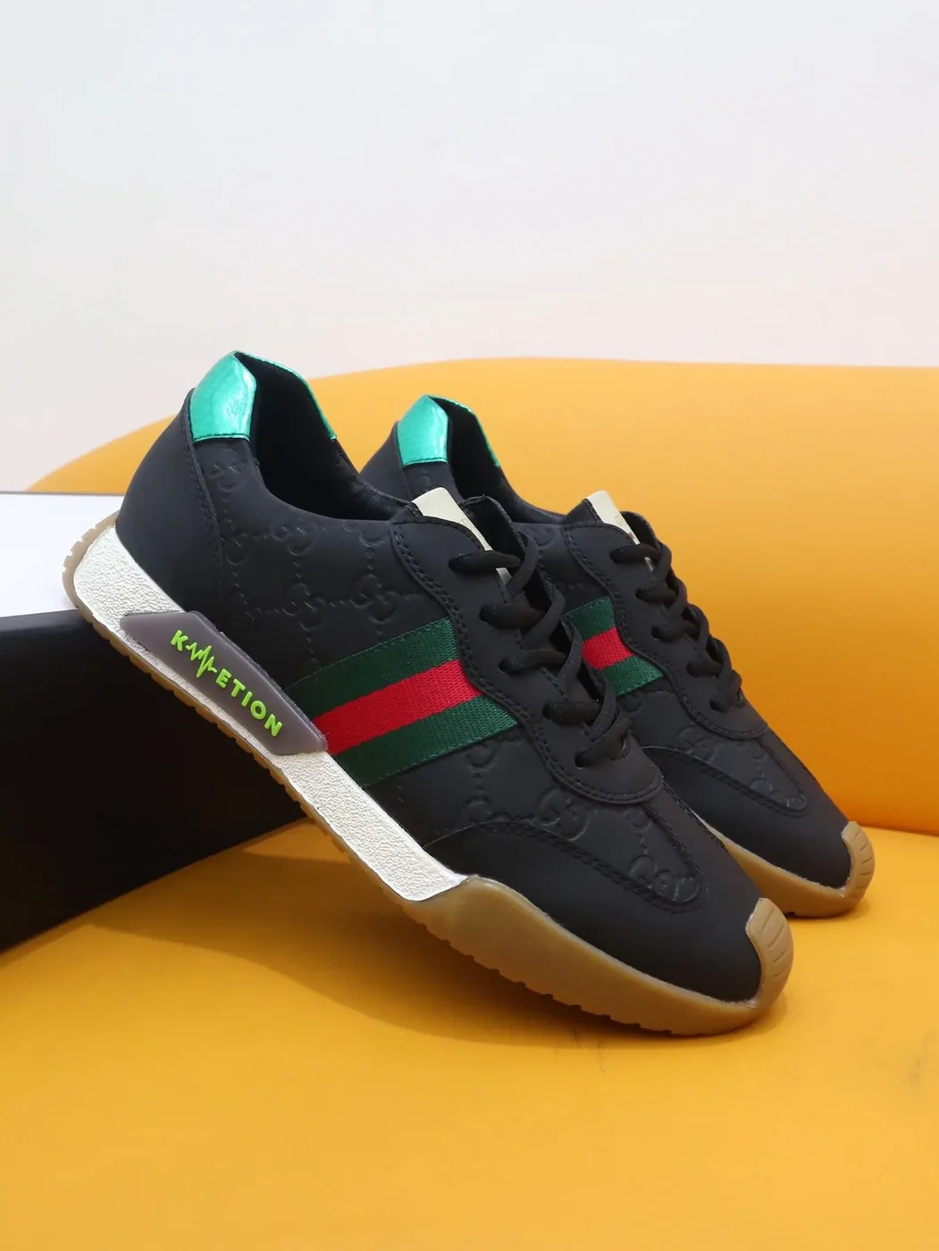 Gucci GG Embossed Sneakers With Web Ketion Black for Men
