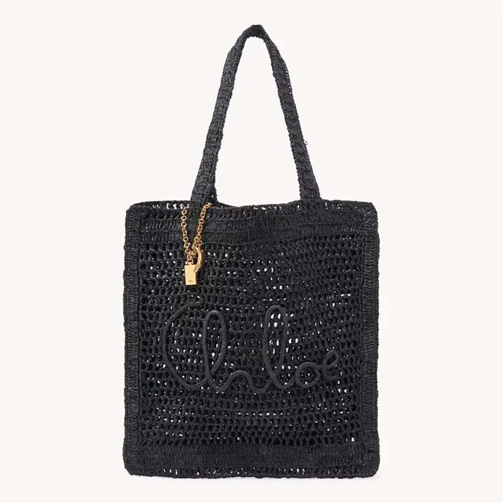 Chloe Summer Banana Tote Bag In Raffia for Women in Black