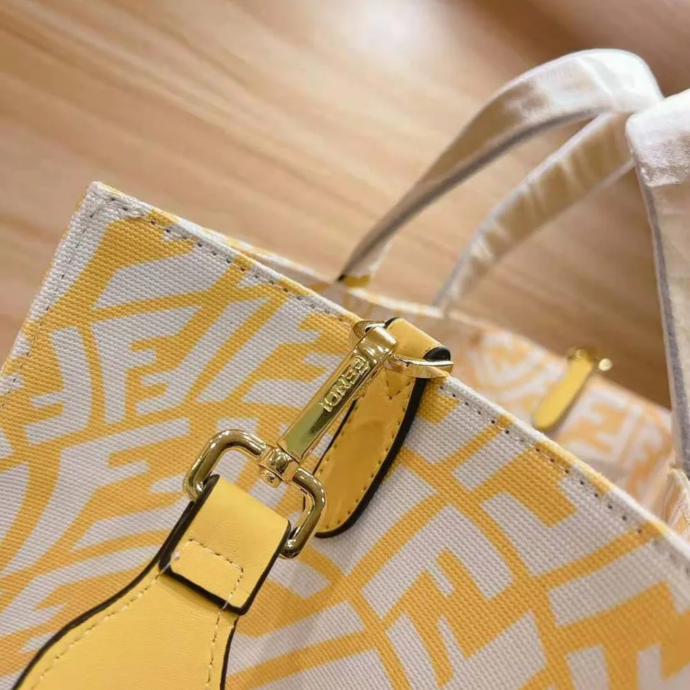 Fendi Shopper Yellow Glazed Canvas Bag for Women