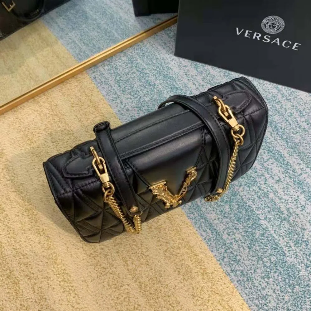 Versace Virtus Quilted Shoulder Bag for Women in Black