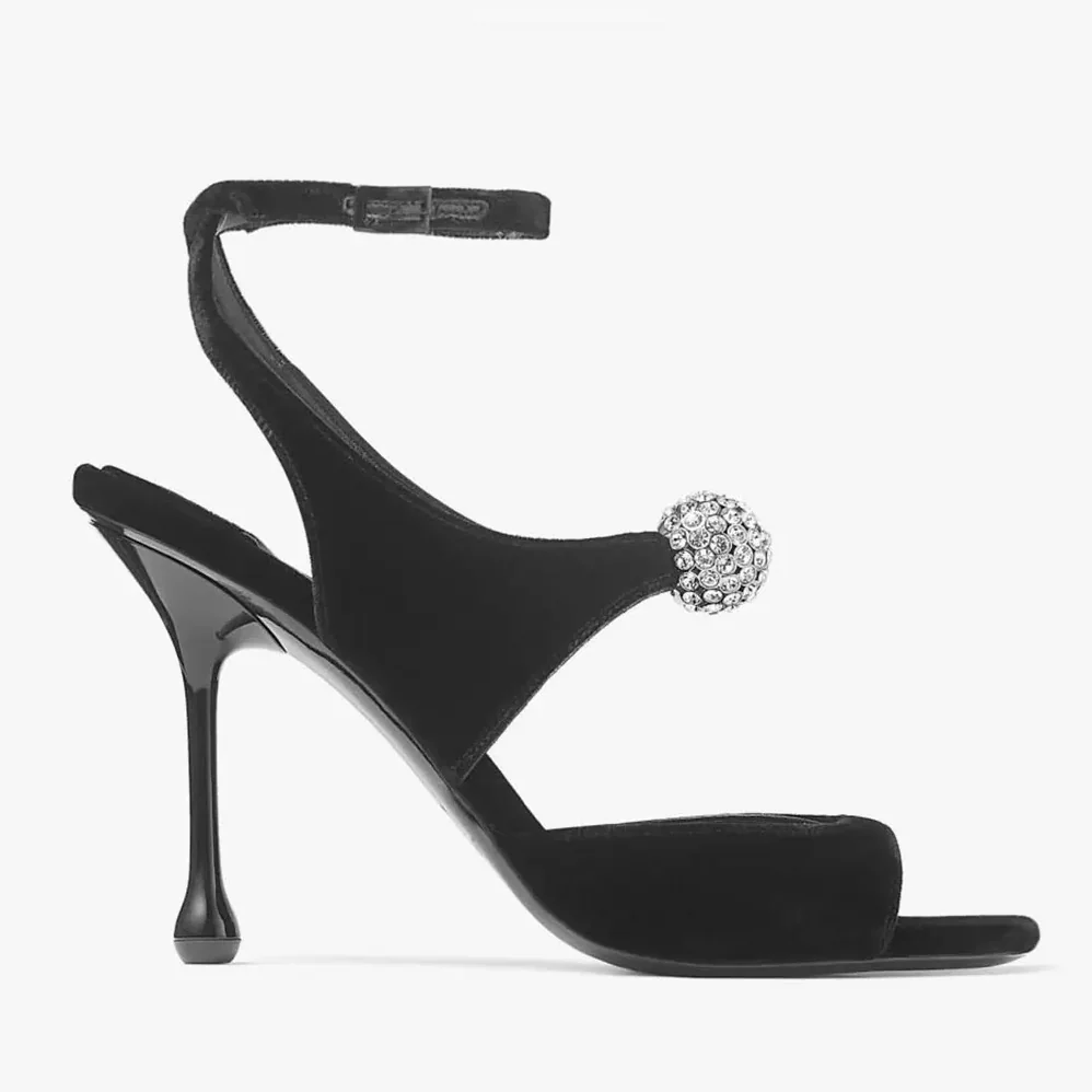 Jimmy Choo Orb 95 Black Velvet Sandals for Women