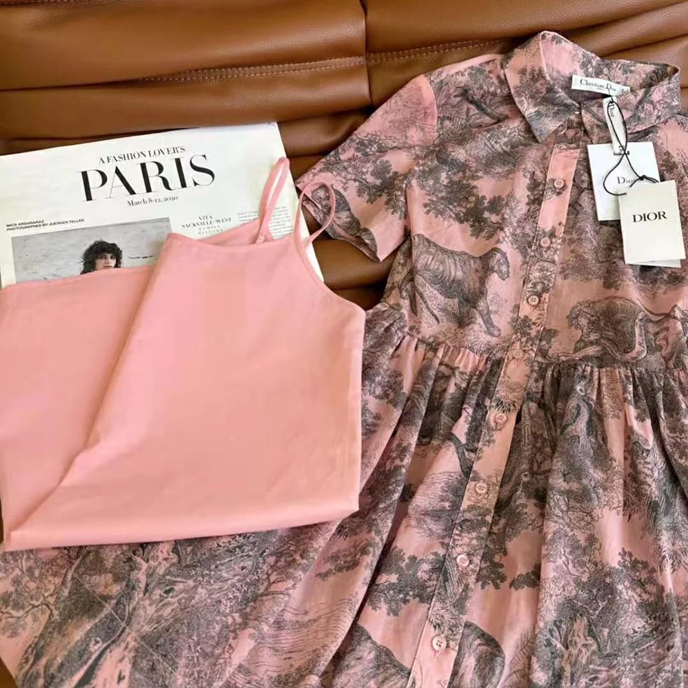 Dior Dioriviera Short Dress Pink and Gray Cotton Muslin for Women Dior Dioriviera Short Dress Pink and Gray Cotton Muslin for Women