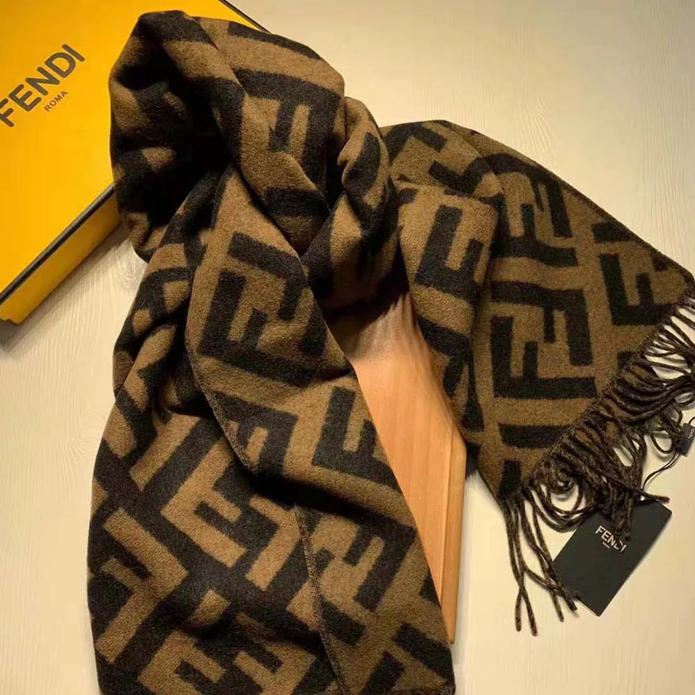 Fendi Long Scarf with Fringed Edges for Women in Brown Fendi Long Scarf with Fringed Edges for Women in Brown