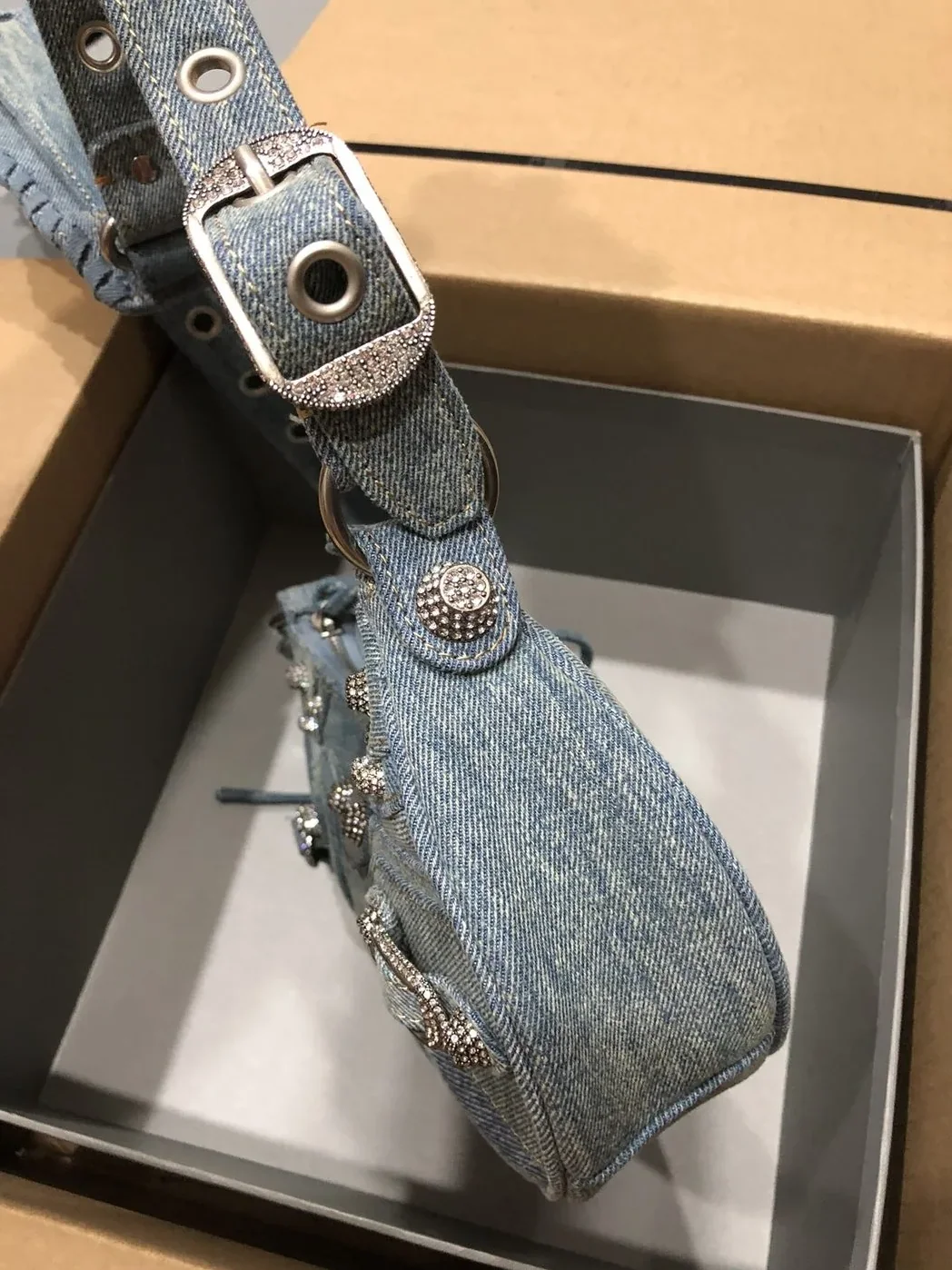Balenciaga Le Cagole Small Shoulder Bag Denim In Blue /