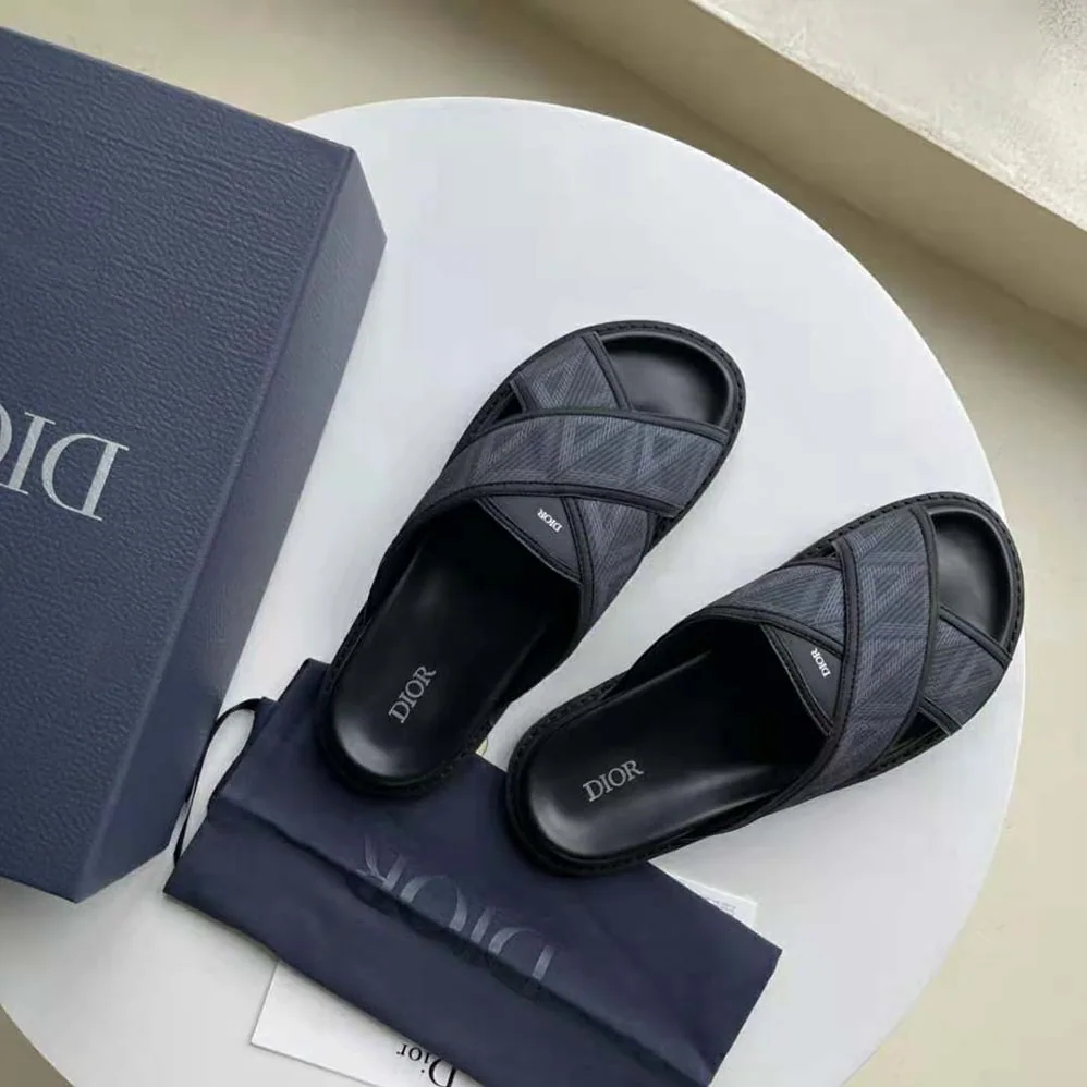 Dior Aqua Sandal Black CD Diamond Canvas for Men Dior Aqua Sandal Black CD Diamond Canvas for Men