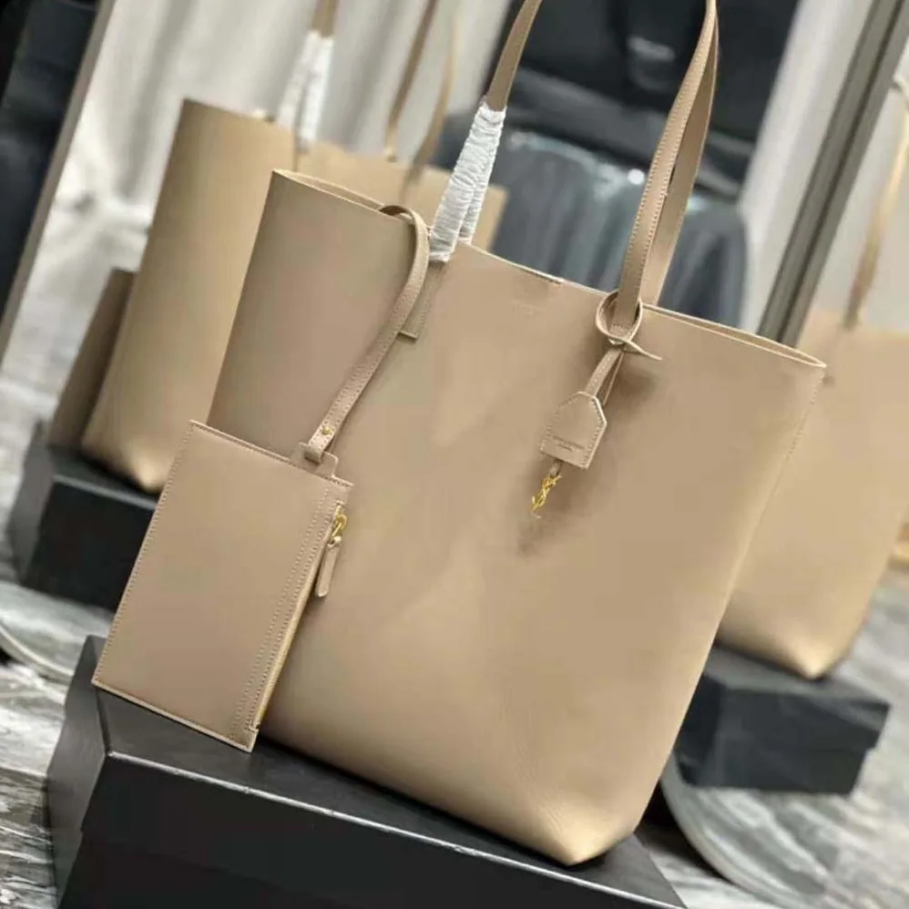 Saint Laurent YSL Shopping Saint Laurent N/S in Supple Leather for Women in Sandy