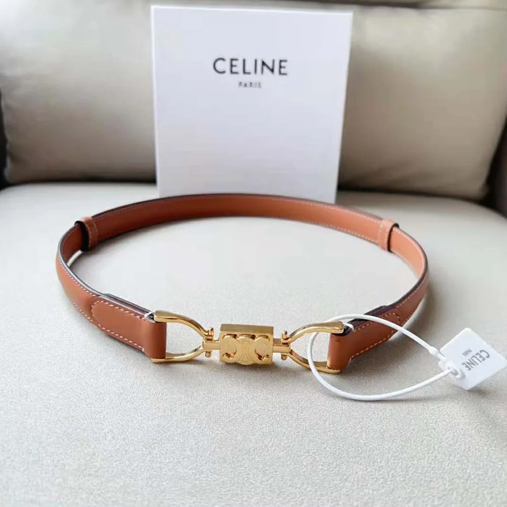 Celine Small Block Triomphe Belt in Taurillon Leather for Women in Brown
