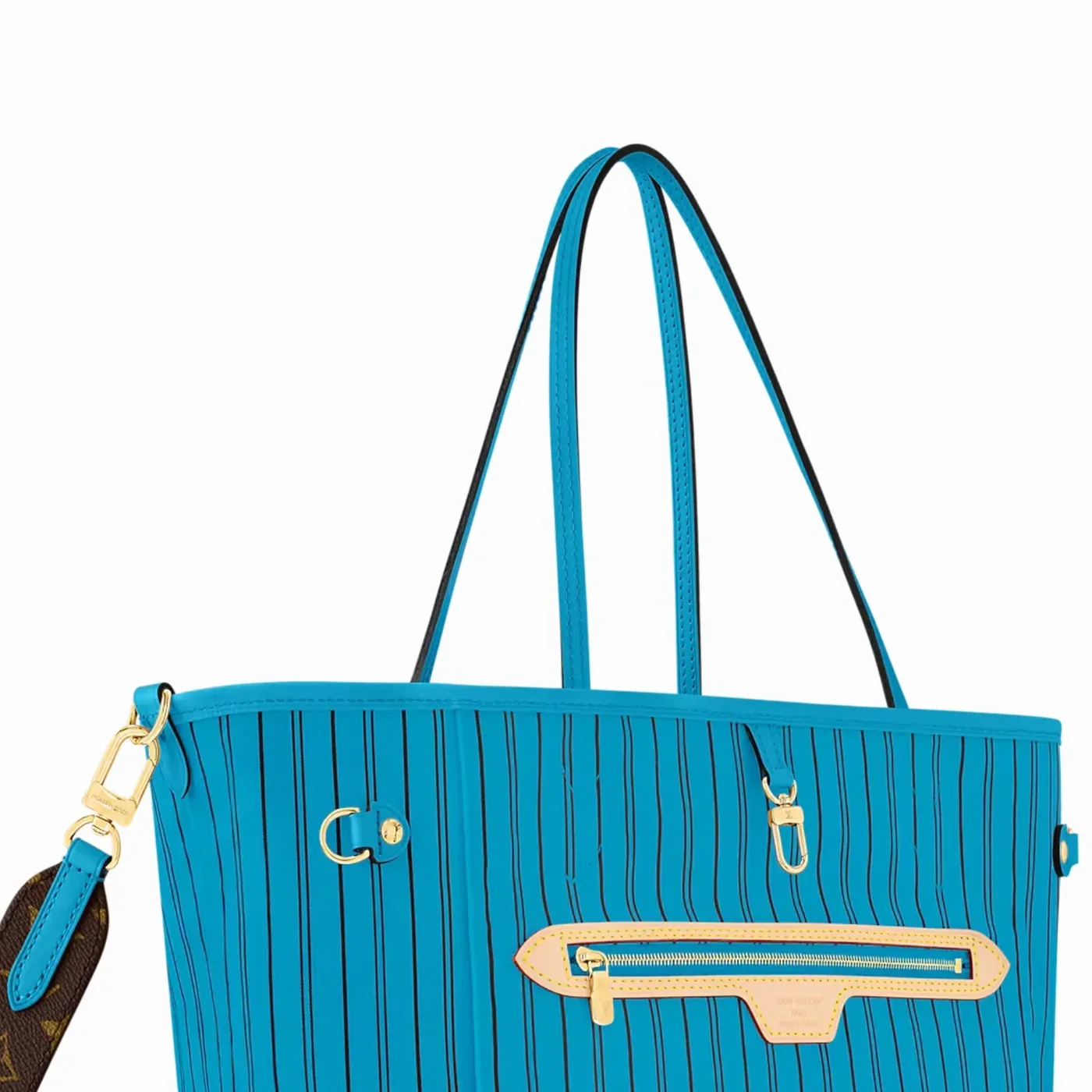 Louis Vuitton Neverfull Bandouliere Inside Out MM Tote Bag in Gaston Blue Gold Hardware