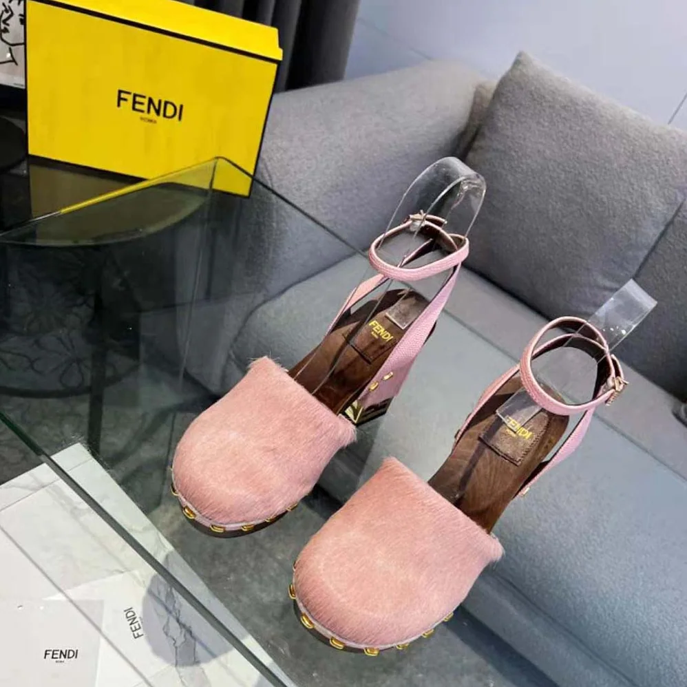 Fendi Baguette Show Pink Pony Hair High for Women in Heeled Clogs Fendi Baguette Show Pink Pony Hair High for Women in Heeled Clogs