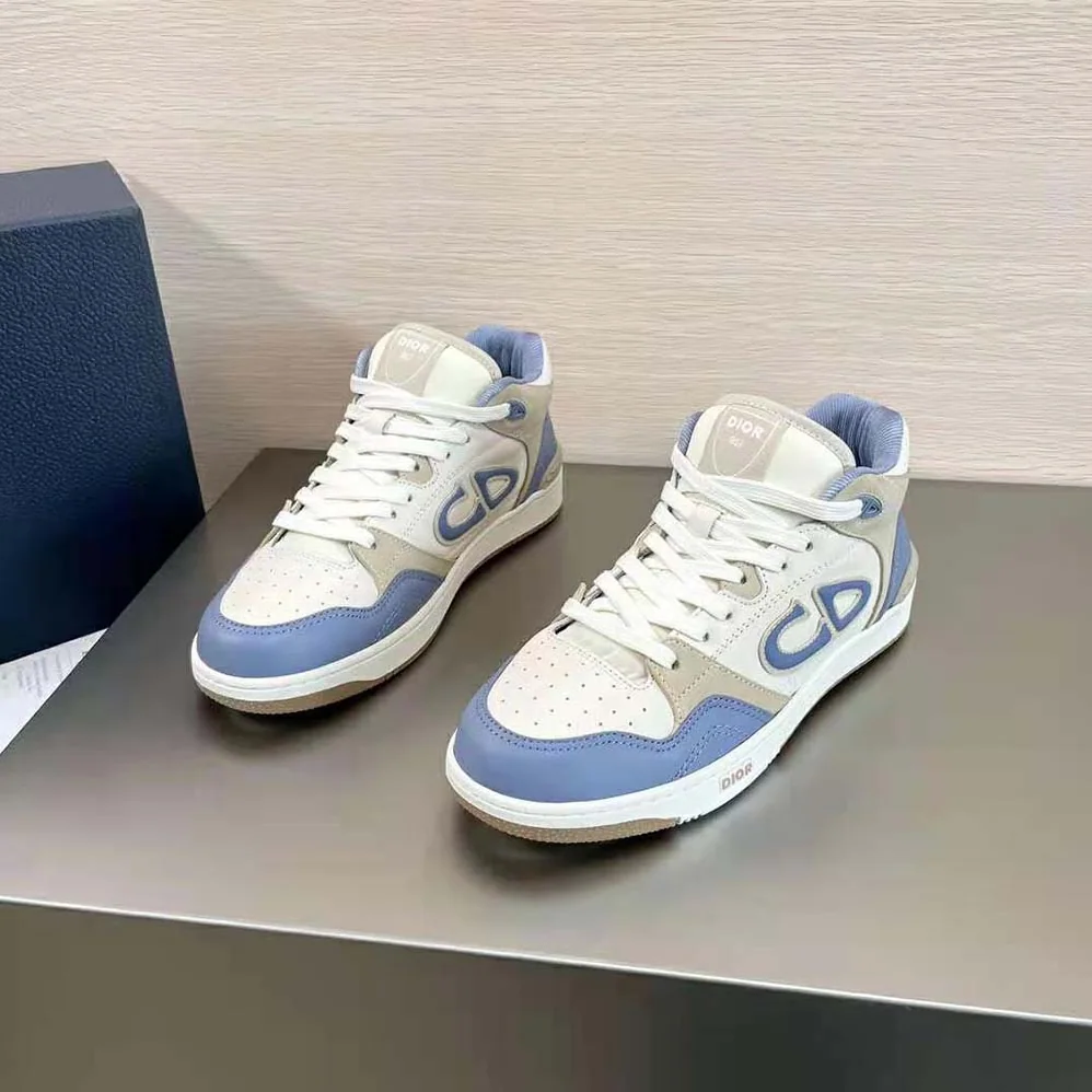 Dior B57 Mid-Top Sneaker Blue and Cream Smooth Calfskin and Beige Suede for Men