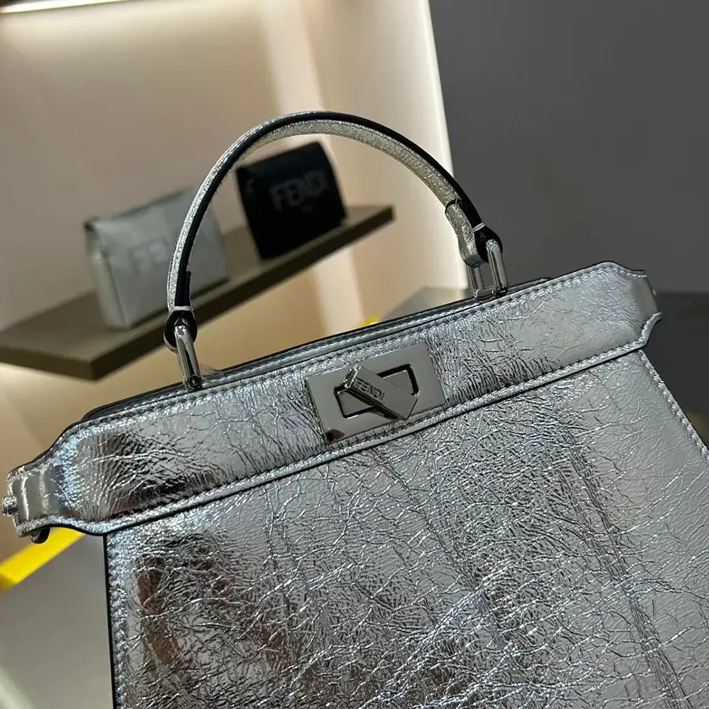 Fendi Peekaboo ISeeU Petite Small Silver Padded Nappa Leather Bag for Women Fendi Peekaboo ISeeU Petite Small Silver Padded Nappa Leather Bag for Women