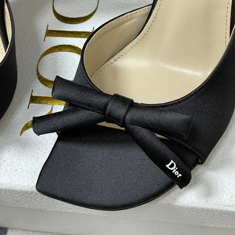 Dior Dior Bow Heeled Slingback Sandal Black Satin for Women