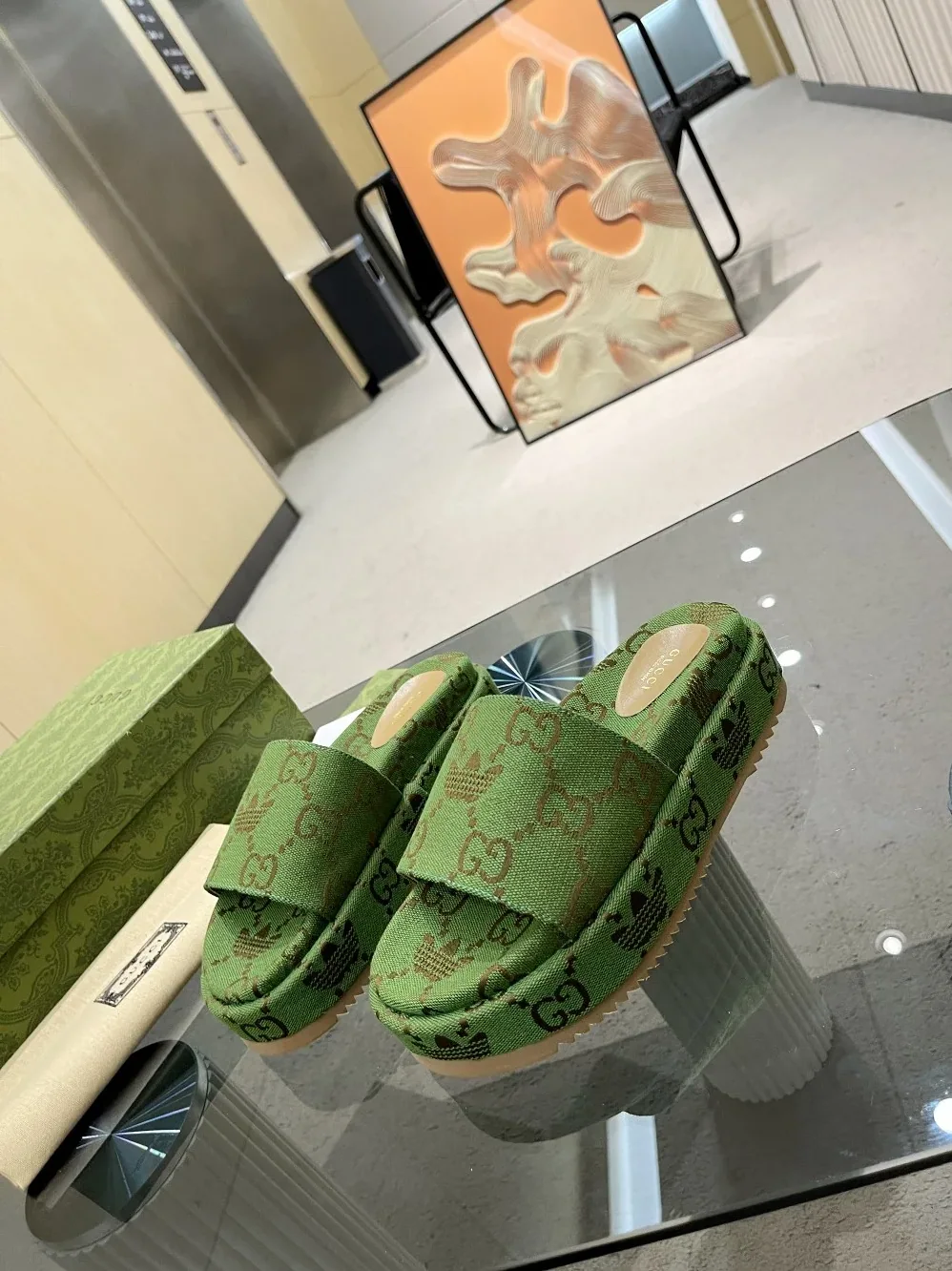 Gucci x Adidas GG Platform Sandal Green for Women Gucci x Adidas GG Platform Sandal Green for Women