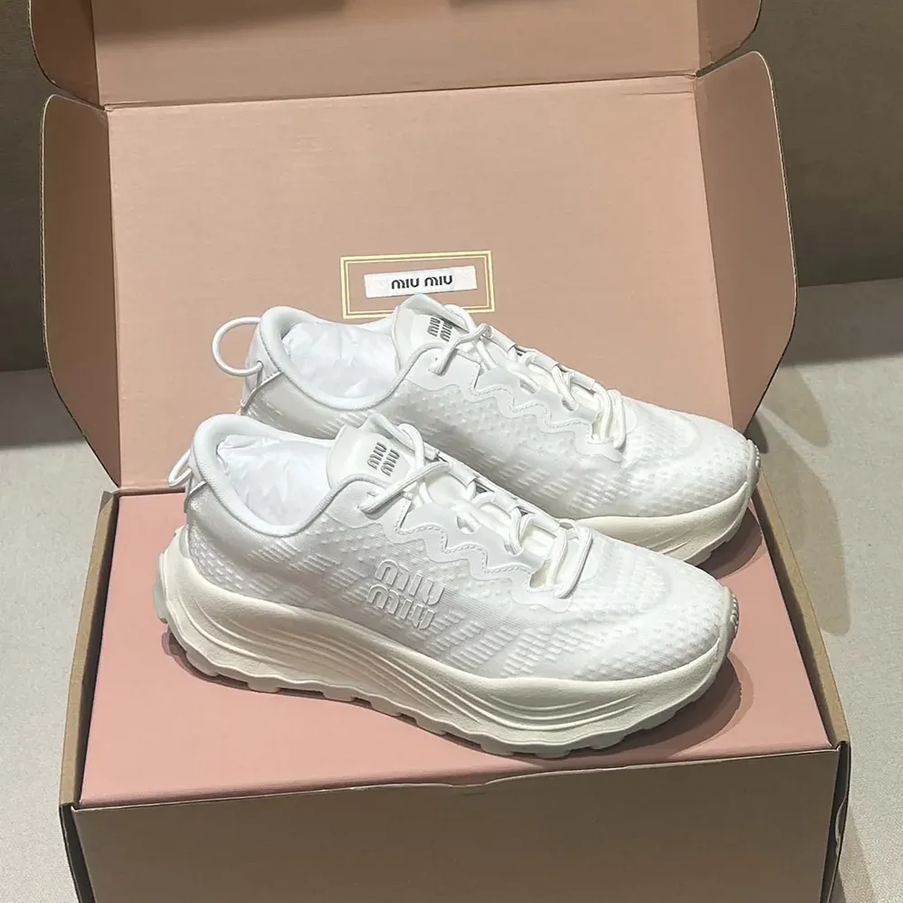Miu Miu Technical Fabric Sneakers for Women in White Miu Miu Technical Fabric Sneakers for Women in White