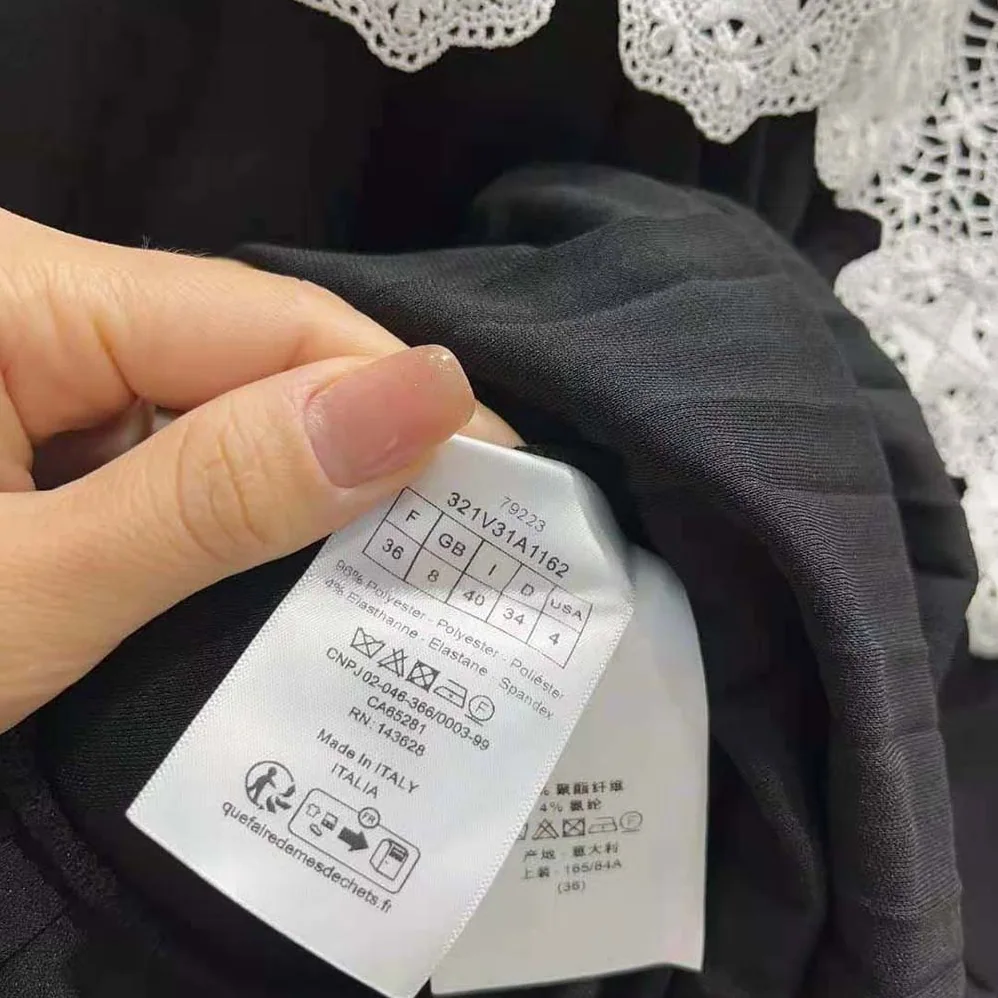 Dior Mid-Length Pleated Dress Black Technical Jersey and White Lace for Women Dior Mid-Length Pleated Dress Black Technical Jersey and White Lace for Women
