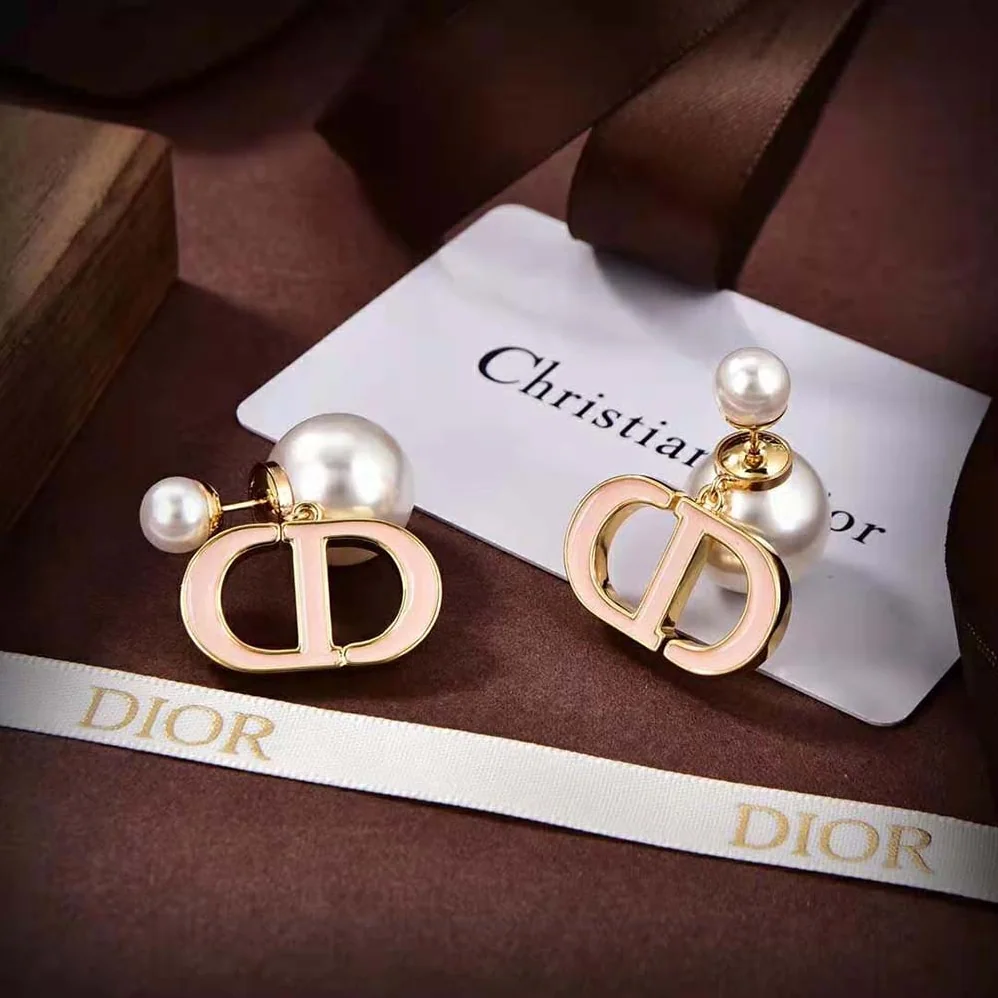 Dior Dior Tribales Earrings Gold-Finish Metal and White Resin Pearls with Sand Pink Lacquer for Women