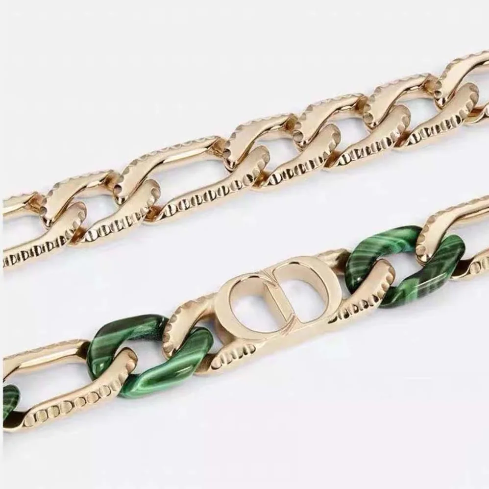 Dior Tears Chain Link Bracelet Gold-Finish Brass and Green Resin for Men