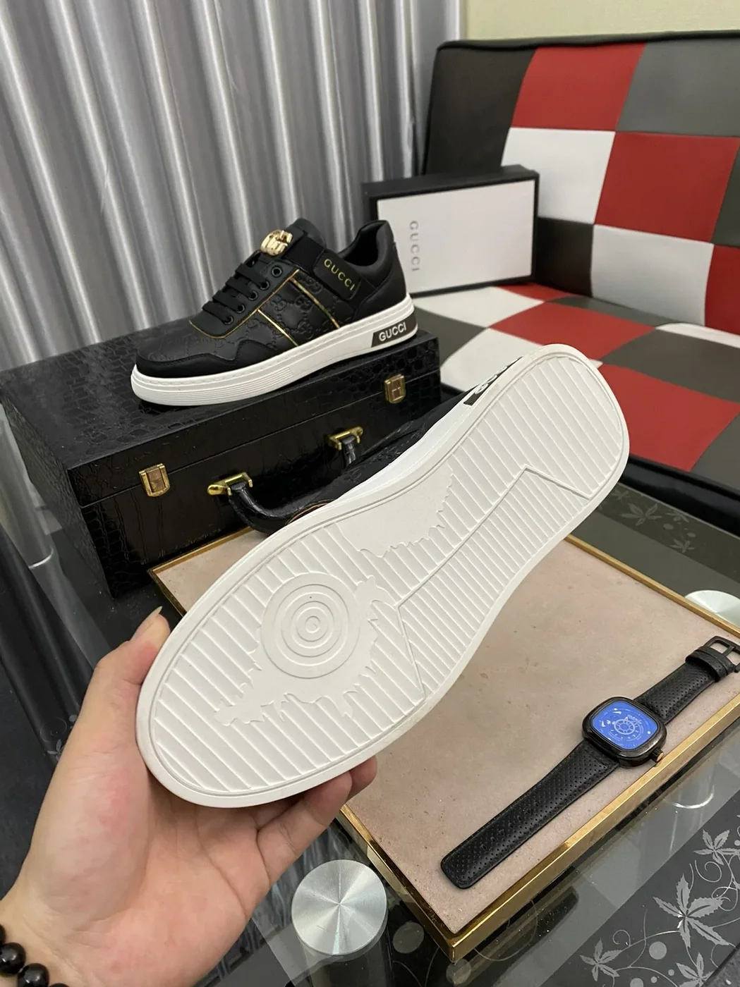 Gucci GG Embossed Sneaker Loafer With GG Black Gold for Men
