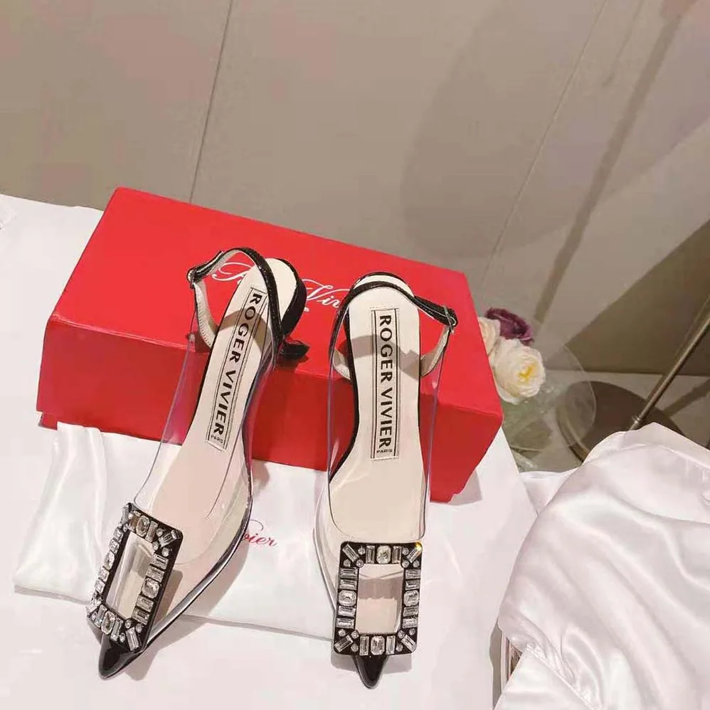 Roger Vivier Virgule Strass Buckle Slingback Pumps in PVC for Women in Black Roger Vivier Virgule Strass Buckle Slingback Pumps in PVC for Women in Black