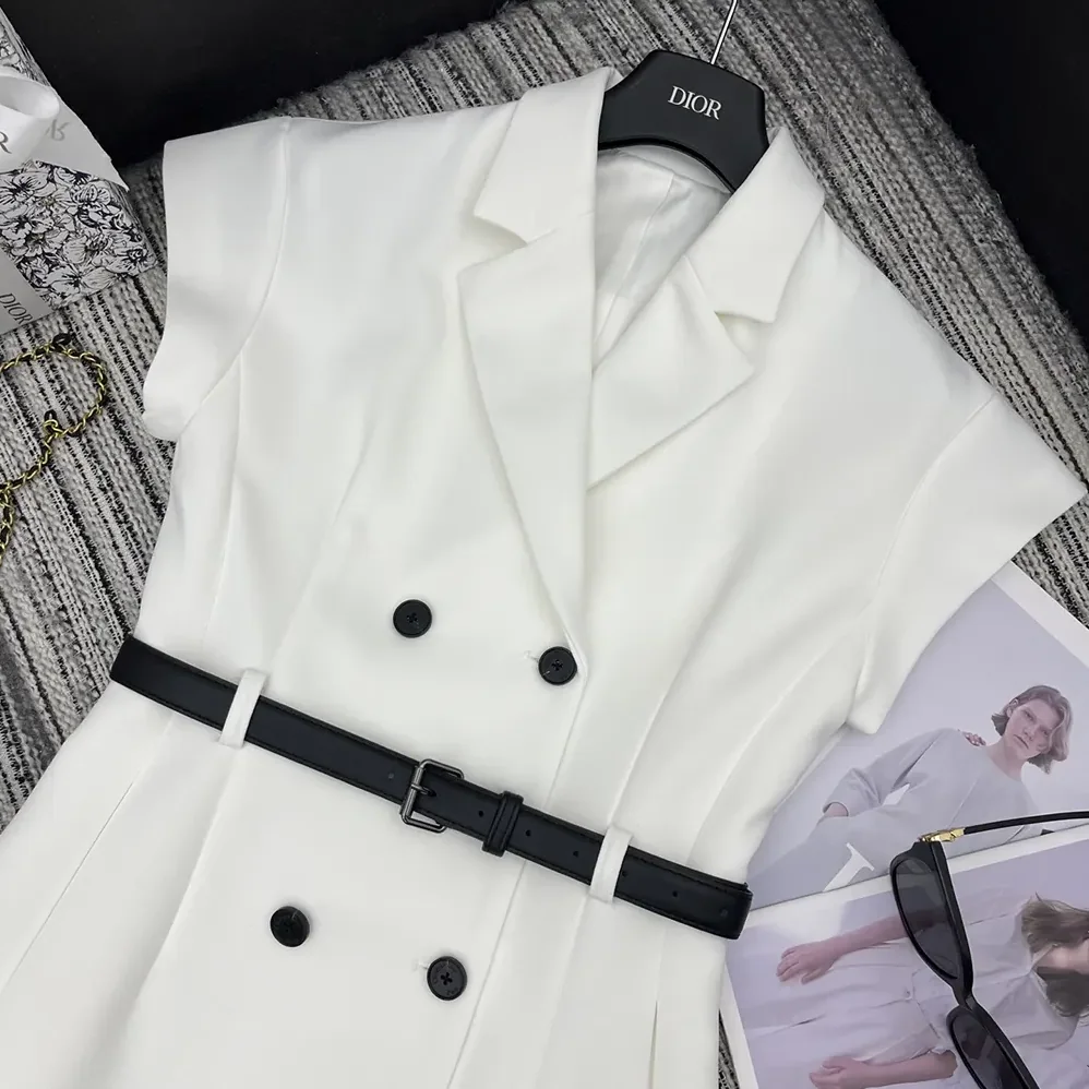 Dior Mid-Length Belted Dress Ecru Virgin Wool and Silk Grain de Poudre for Women