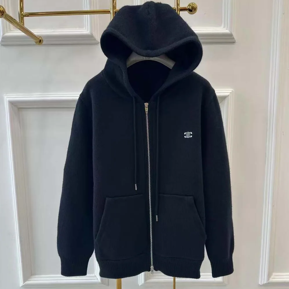 Celine Zipped Hoodie in Cashmere Cotton for Men in Black