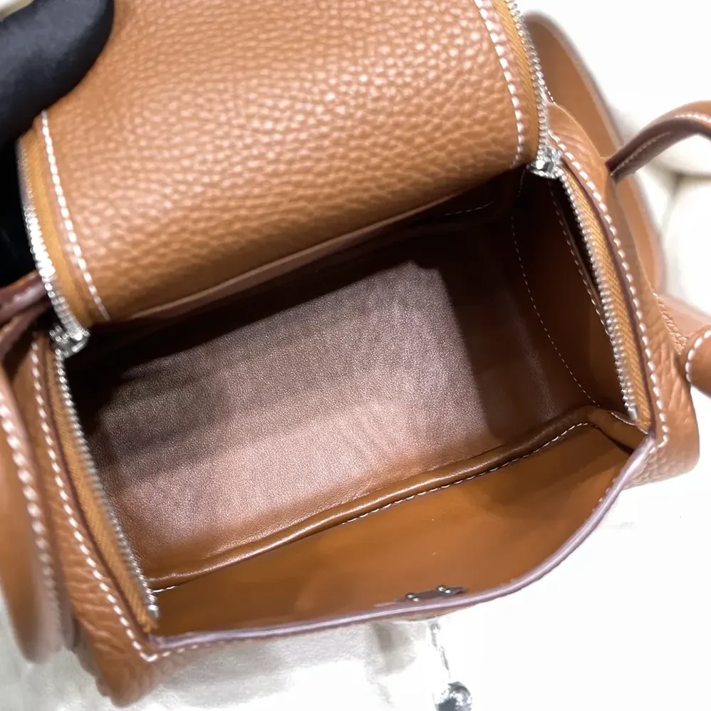 Hermes Lindy Mini 19 in Clemence Leather for Women in Brown/Silver