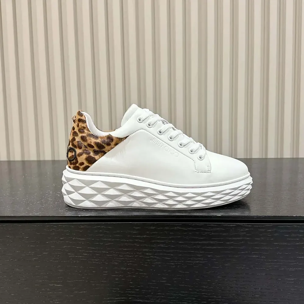 Jimmy Choo Diamond Maxi/F II Chalk Leopard Print Leather Trainers for Women