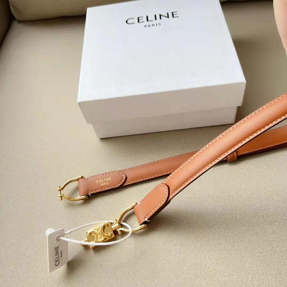 Celine Small Block Triomphe Belt in Taurillon Leather for Women in Brown