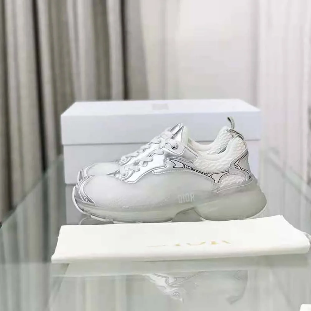 Dior Vibe Sneaker White Mesh and Silver for Women in Tone Leather Dior Vibe Sneaker White Mesh and Silver for Women in Tone Leather