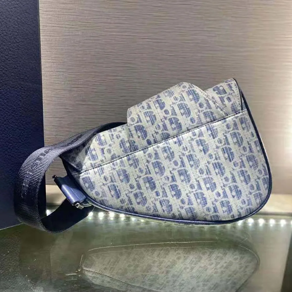 Dior Saddle bag Blue Dior Oblique Kasuri jacquard for Men Dior Saddle bag Blue Dior Oblique Kasuri jacquard for Men