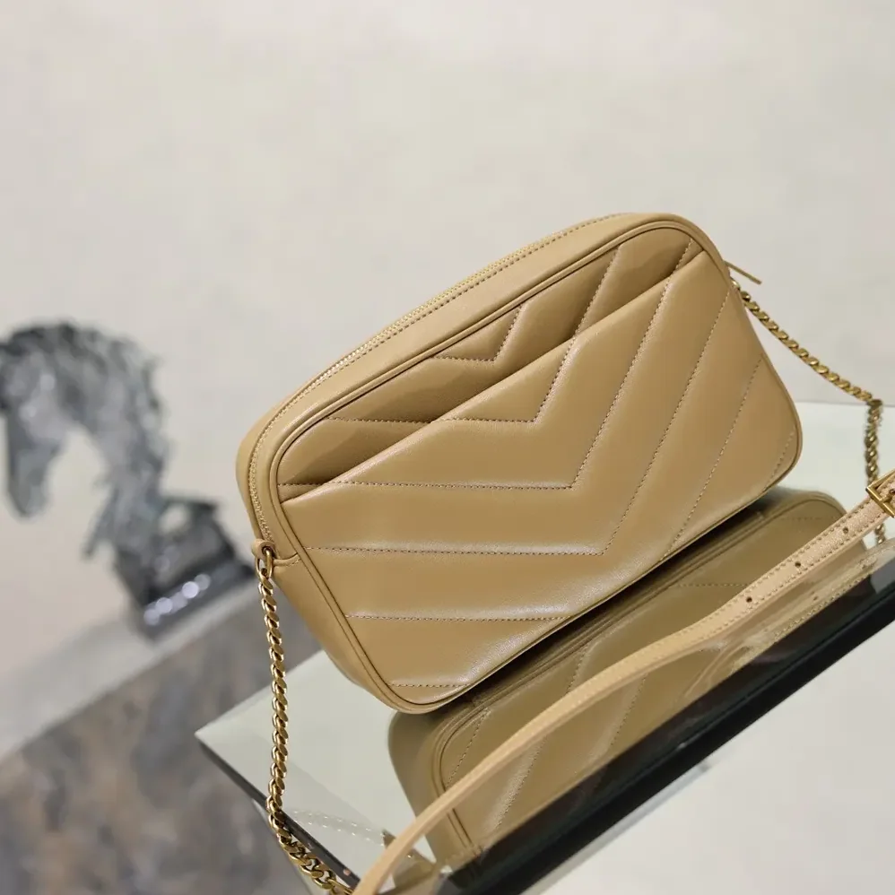 Saint Laurent YSL Loulou Camera Bag in Matelasse Lambskin for Women in Natural Tan