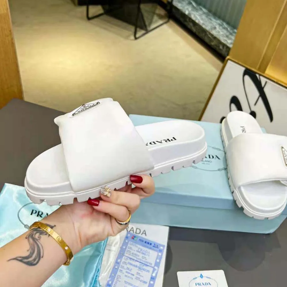 Prada Soft Padded Nappa Leather Slides for Women in White
