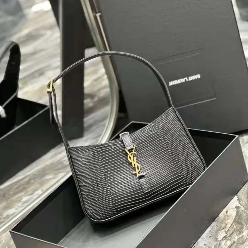 Saint Laurent YSL Le 5 à 7 Mini in Lizard for Women in Black