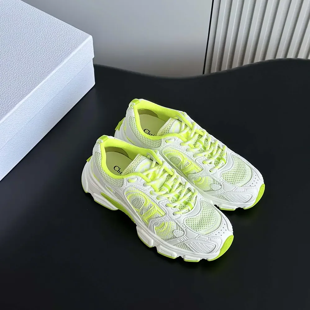 Dior Chrono Sneaker White and Lime Green Mesh with Leather for Unisex in Effect Panels Dior Chrono Sneaker White and Lime Green Mesh with Leather for Unisex in Effect Panels