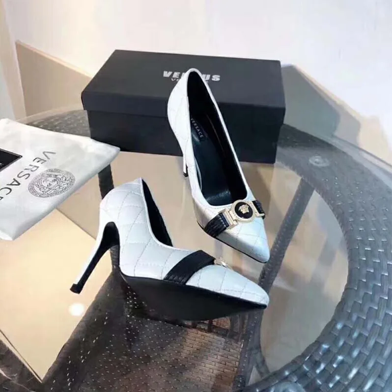 Versace Quilted Nappa Leather Icon Pumps 95mm Heel for Women in White Versace Quilted Nappa Leather Icon Pumps 95mm Heel for Women in White