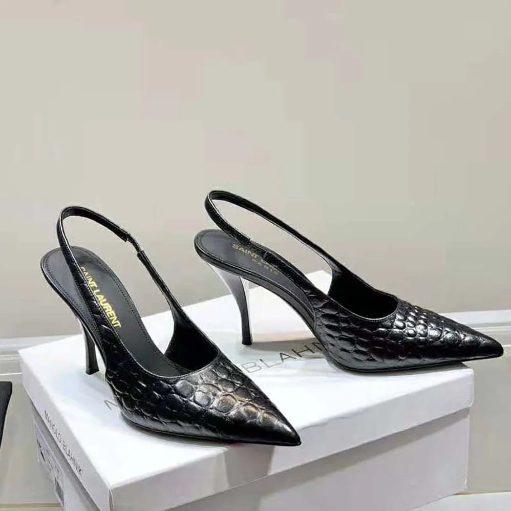 Saint Laurent YSL Viper Slingback Pumps in Shiny Crocodile for Women in Embossed Leather