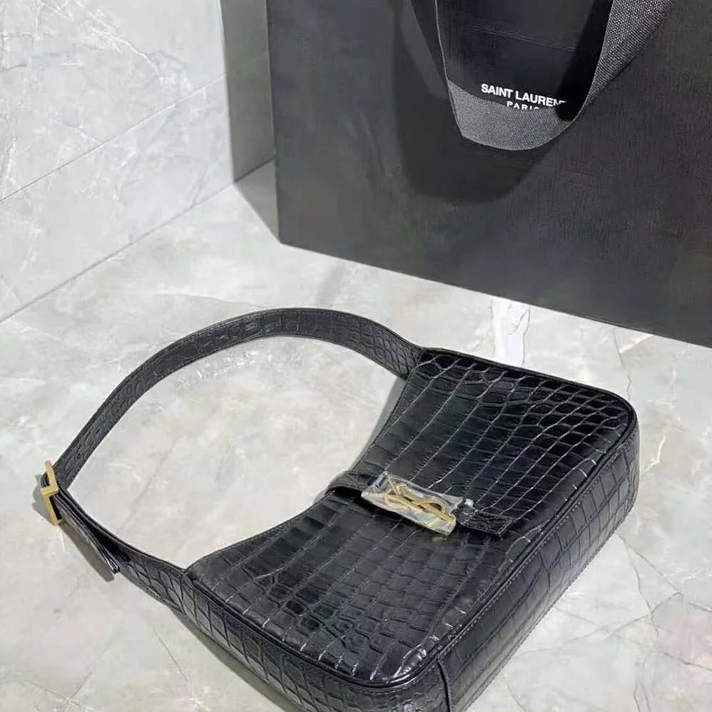 Saint Laurent YSL LE 5 A 7 Hobo Bag in Crocodile for Women in Embossed Shiny Leather Saint Laurent YSL LE 5 A 7 Hobo Bag in Crocodile for Women in Embossed Shiny Leather