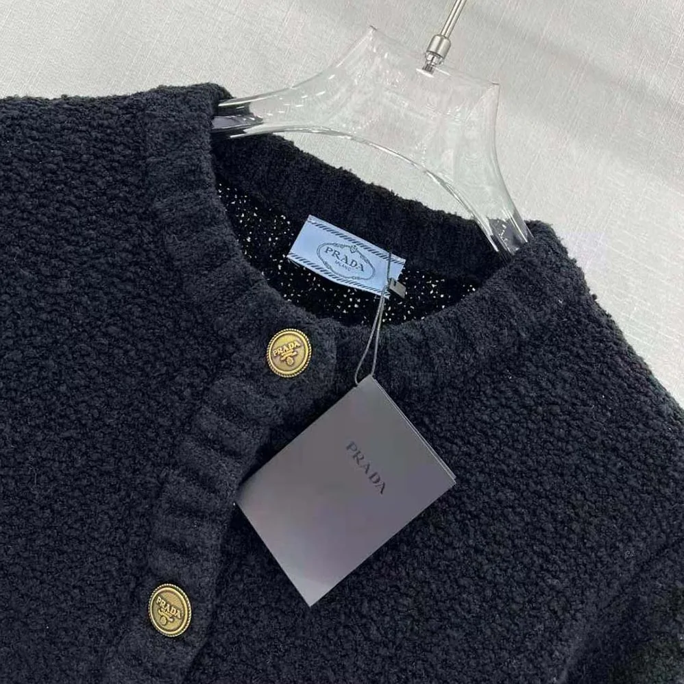 Prada Bouclé Mohair Cardigan for Women in Black Prada Bouclé Mohair Cardigan for Women in Black
