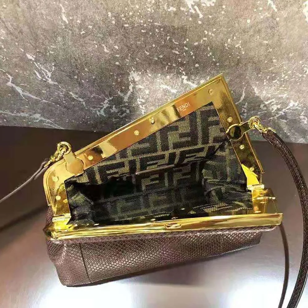 Fendi First Small Dark Brown Python Leather Bag for Women Fendi First Small Dark Brown Python Leather Bag for Women