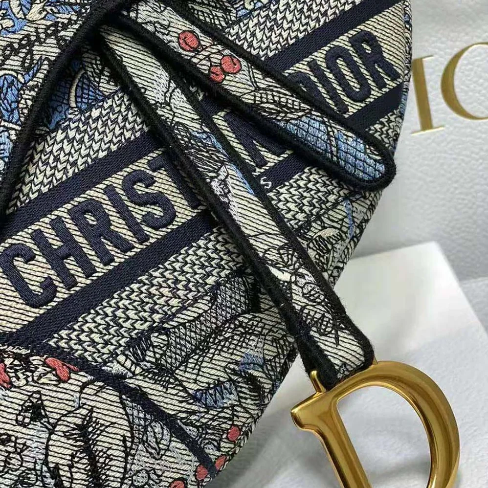 Dior Saddle Bag Denim Multicolor Dior Jardin Magique Embroidery for Women Dior Saddle Bag Denim Multicolor Dior Jardin Magique Embroidery for Women